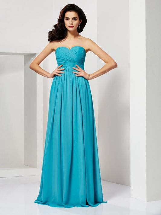 Vestido de noche de graduación de gasa largo sin mangas con escote corazón y pliegues de corte A/princesa