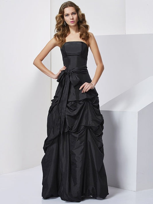 Vestido de fiesta de graduación con corte tubo, sin tirantes, sin mangas, con lazo y tafetán largo