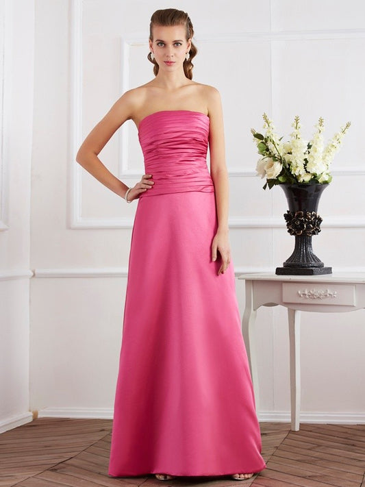 Vestido de noche largo de satén con pliegues, sin tirantes, con corte en forma de tubo o columna, para fiesta de graduación