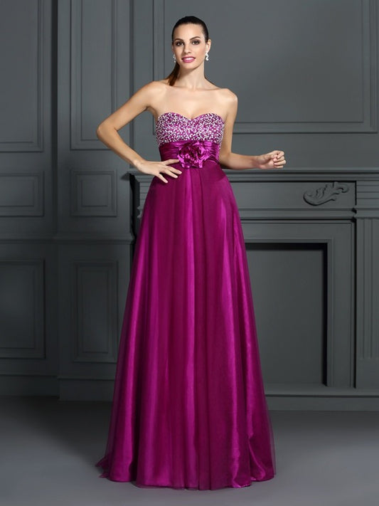 Vestido de noche de graduación con corte A/princesa, escote corazón, flores hechas a mano, sin mangas, largo, imitación seda, satén