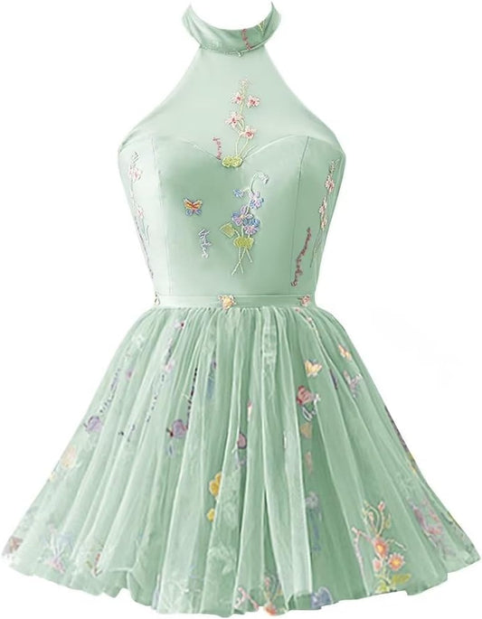 Vestidos de fiesta formales de tul con bordado floral corto para mujer 2023