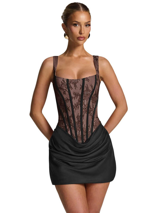 Satin Lace Homecoming Dresses Corset Tight Prom Cocktail Dress Short Graduation Gowns Lace Satin Homecoming Dresses for Teens Corset Tight Mini Prom Dress