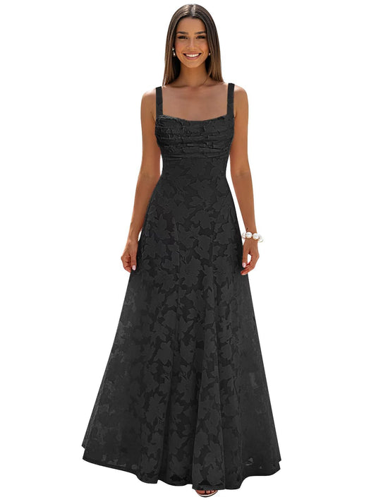 Floral Lace Bridesmaid Dresses for Women Cowl Neck Long Prom Dresses Formal Evening Wedding Guest Dress