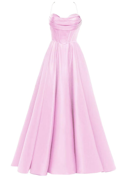 Spaghetti Straps Prom Dress Long with Pockets Satin Sweetheart Formal Evening Party Ball Gowns