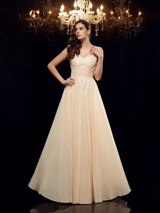 A-Linie/Princess-Linie Träger Applikationen Ärmellos Lang Chiffon Brautmutterkleider