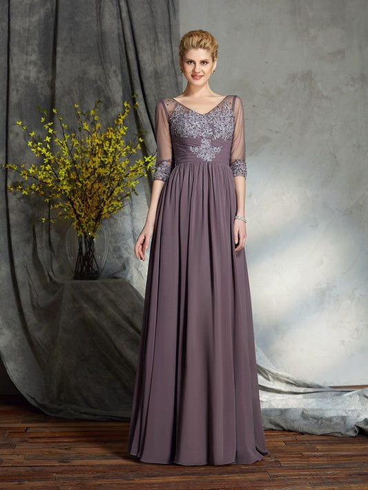 A-Linie/Princess-Linie V-Ausschnitt 1/2 Ärmel Lang Chiffon Brautmutterkleider