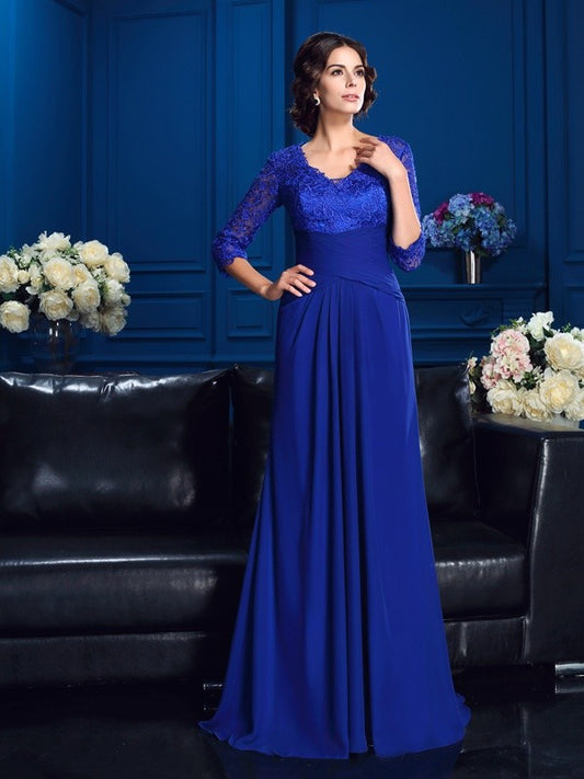 A-Linie/Princess-Linie V-Ausschnitt Applikationen 3/4 Ärmel Lang Chiffon Brautmutterkleider