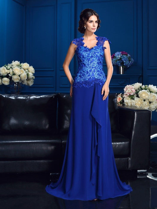 A-Linie/Princess-Linie V-Ausschnitt Applikationen Ärmellos Lange Chiffon Brautmutterkleider
