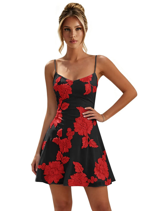 Women's Floral Short Homecoming Dresses for Teens Tulle Lace Applique A Line Mini Cocktail Party Dress Prom Gown