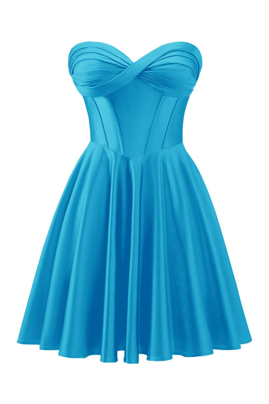 Satin Homecoming Dresses for Teens Strapless Ruched Sweetheart Corset Short Prom Dresses 2026