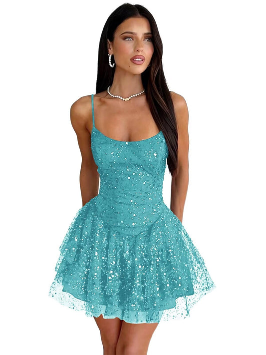 Sequin Homecoming Dresses Tiered Short HOCO Dress Tiered Mini Short Hoco Dresses Scoop Neck Homecoming Dresses