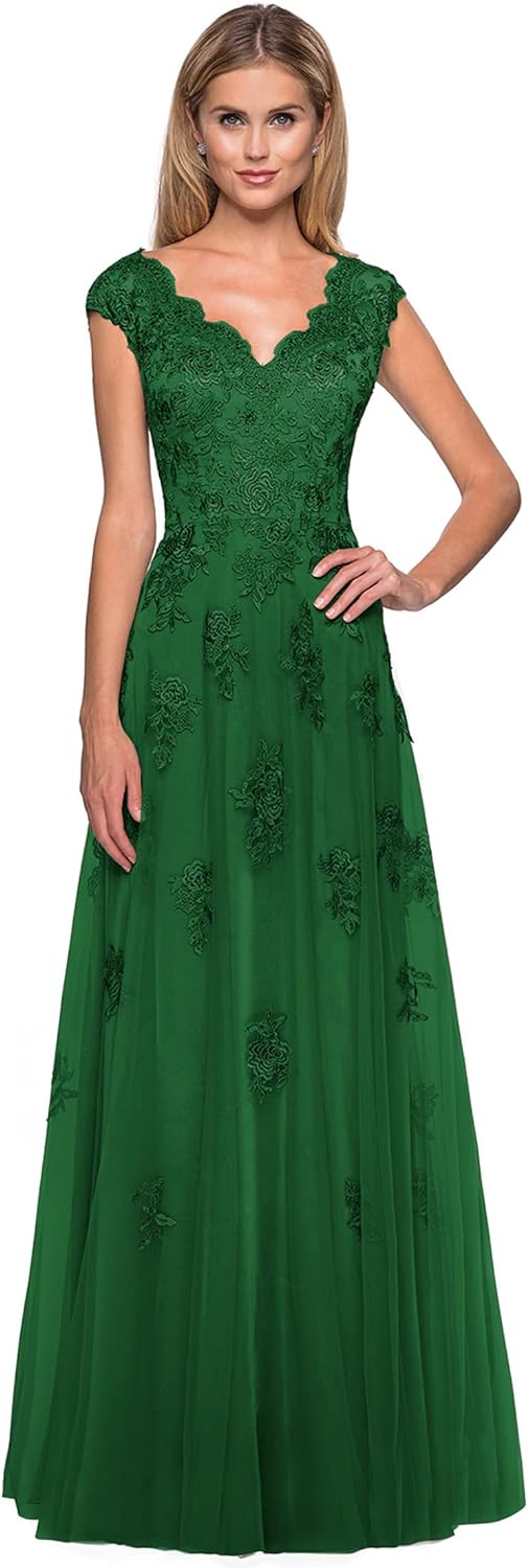 Damenkleider mit V-Ausschnitt, Flügelärmeln, lange Spitze, formelles Ball- und Abendkleid mit Taschen