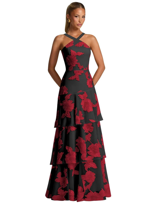 Tulle Tiered Lace Prom Dresses 2026 Long Halter Floral Bridesmaid Formal Evening Dress for Women
