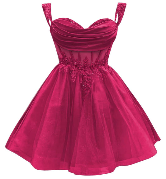 3D Floral Short Homecoming Dress for Teens Sparkly Lace DAMA Dresses for Quinceanera Off Shoulder Beaded Ball Gown