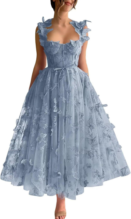 Vestidos de fiesta de tul con mariposas 3D bordadas para adolescentes, vestidos formales de noche para fiesta