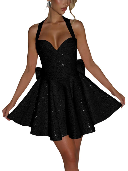 Sparkly Sequin Homecoming Dresses Short Halter Cocktail Party Gowns for Teens