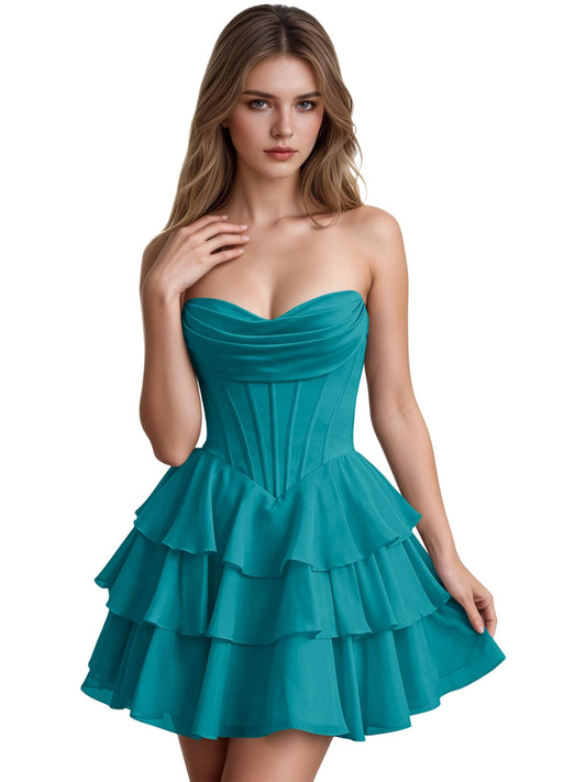 Short Homecoming Dresses Chiffon Tiered Prom Dress Sweetheart Homecoming Dresses for Teens Corset Gowns