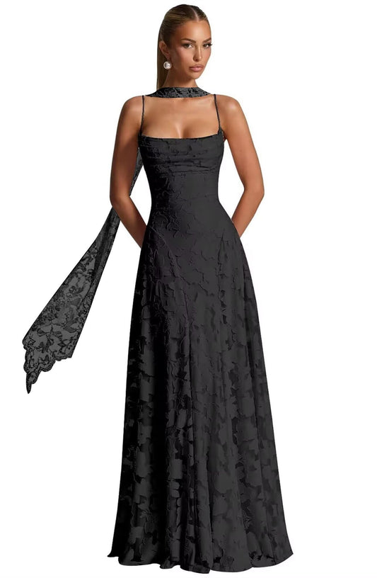 Floral Lace Bridesmaid Dresses for Women Long Spaghetti Straps Formal Evening Gowns with Scarf