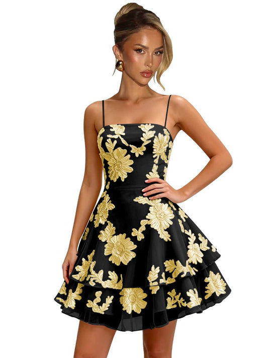 Floral Homecoming Dresses for Teens 2026 Tiered Cocktail Party Gown