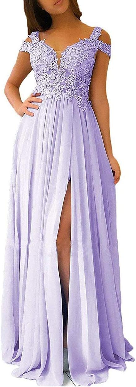 Vestidos de fiesta largos con apliques de encaje y hombros descubiertos para mujer