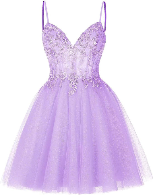 Vestidos cortos de encaje floral para adolescentes, vestido de fiesta con ilusión de tul brillante