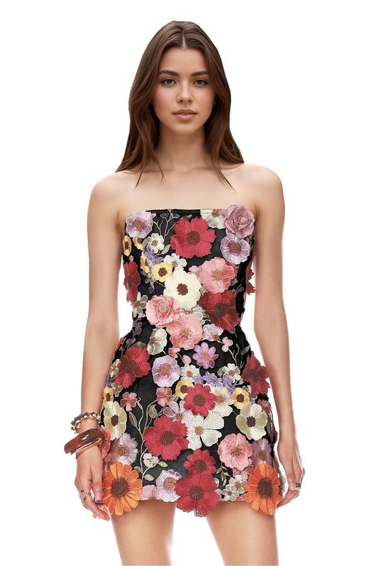 Dream Wedding Strapless 3D Flower Homecoming Dresses for Teens Short Appliques Graduation Dress Tight Mini Party Gowns