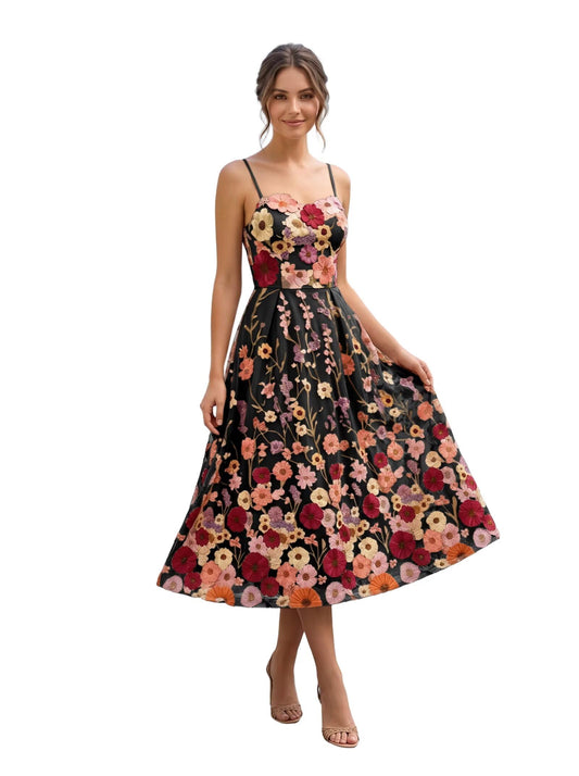 3D Flower Appliques Prom Dress for Women Off the Shoulder Mermaid Formal Evening Party Gown Tulle Floral Summer Beach 3D Flower Vation Dress Spaghetti Straps Evening Dresses Split