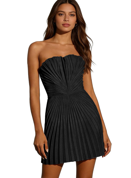 Satin Mini Graduation Dress Strapless Pleated Short Homecoming Dress for Teens Cocktail Prom Gown