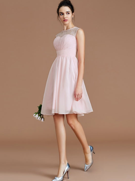 A-Line/Princess Sweetheart Sleeveless Lace Short/Mini Chiffon Bridesmaid Dresses Wedding Guest Dress
