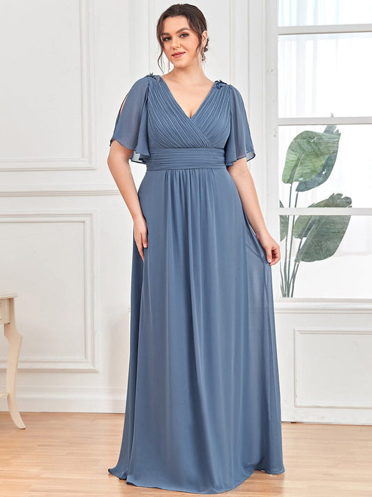 Chiffon Plissee V-Ausschnitt Pailletten Applikation Formelles Abendkleid Kleider für die Brautmutter