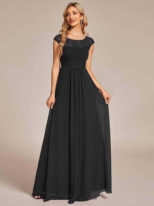 Elegantes Chiffon-Maxi-Abendkleid mit Spitzen-Flügelärmeln, Brautjungfernkleid