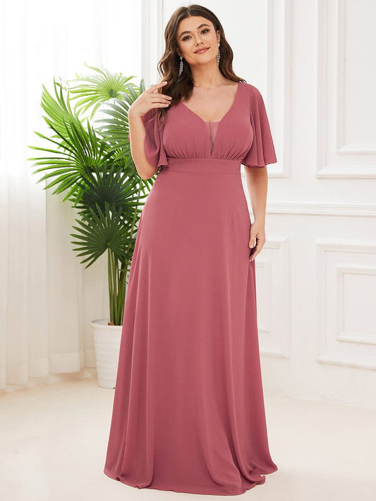 Chiffon-Kleid mit Flatterärmeln und V-Ausschnitt für die Brautmutter, formelle Abendkleider