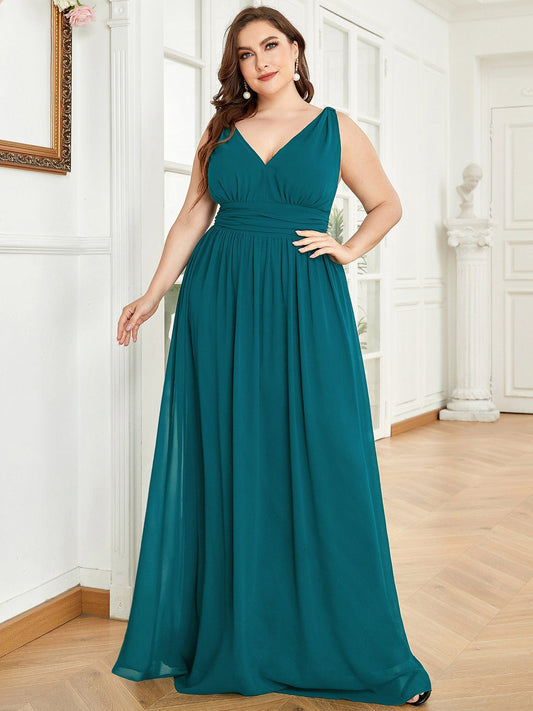 Benutzerdefinierte Größe Chiffon ärmellos V-Ausschnitt Maxi Brautjungfer Kleid formale Abendkleider