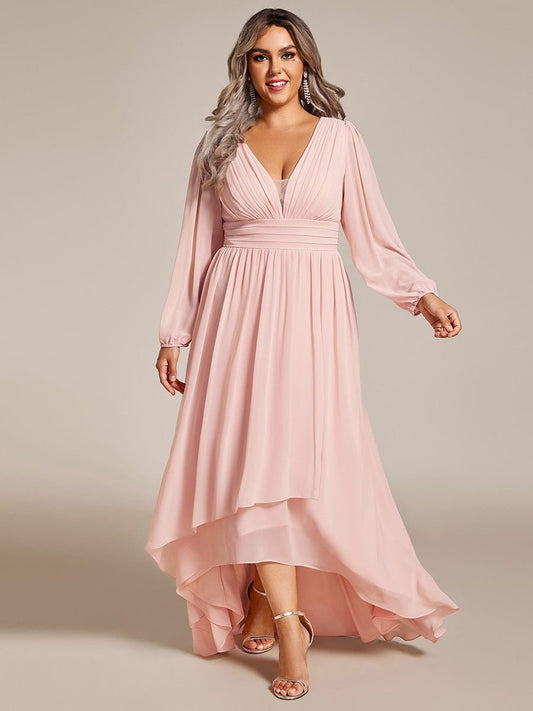 A-Line Pleated See-Through Long Lantern Midi Chiffon Bridesmaid Dress Prom Party Dresses