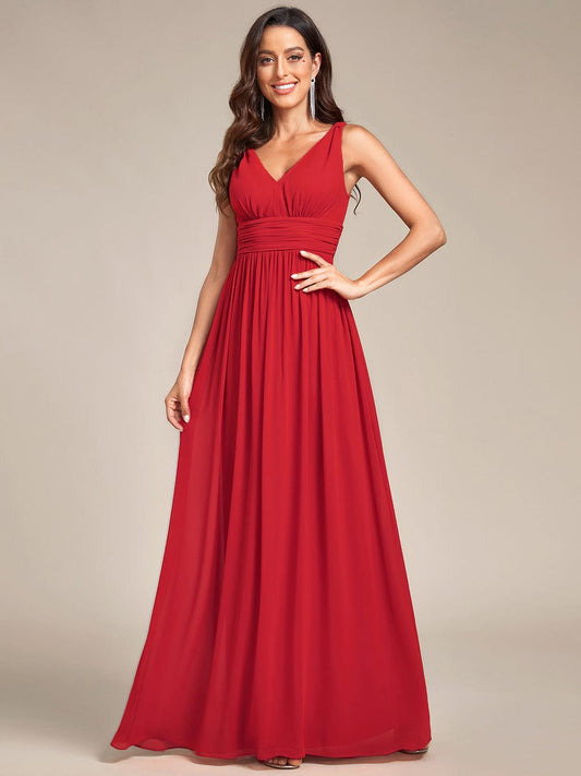 Elegantes ärmelloses halbformelles Chiffon-Maxikleid mit V-Ausschnitt, Abend- und Ballkleider