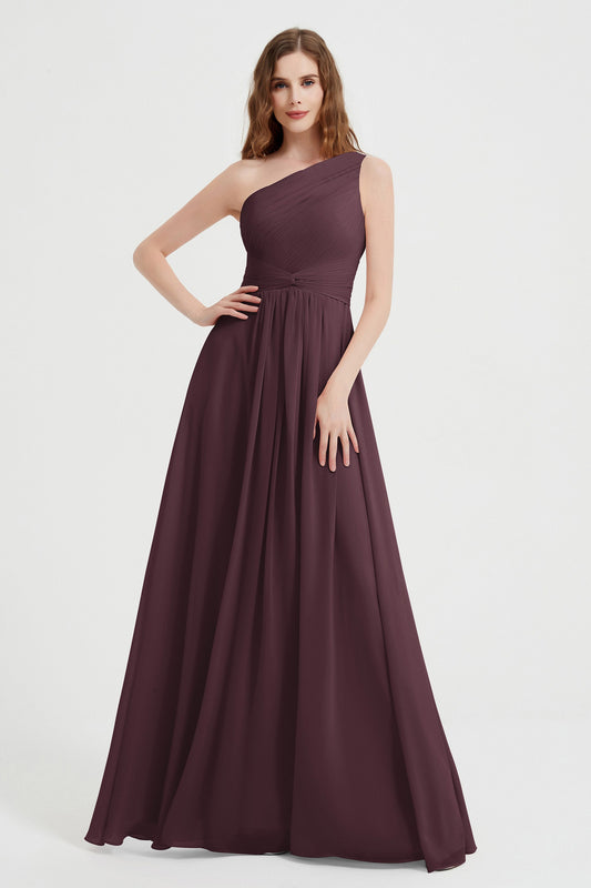 Vestido de dama de honor de gasa con escote de un solo hombro, sin mangas, formal, de noche