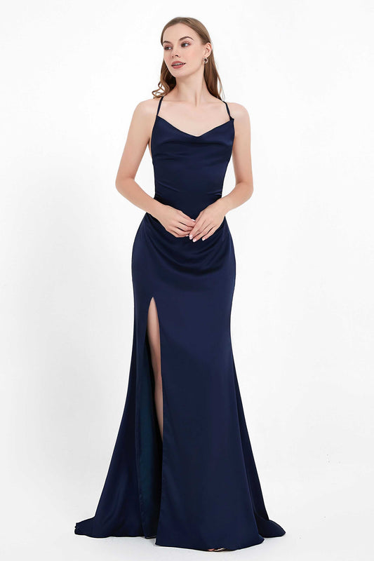 Vestido largo elegante de noche, formal, con cordones y abertura lateral en la espalda, para fiesta de graduación