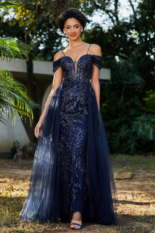 Vestido de noche formal de tul con apliques y hombros descubiertos, corte A, para fiesta de graduación