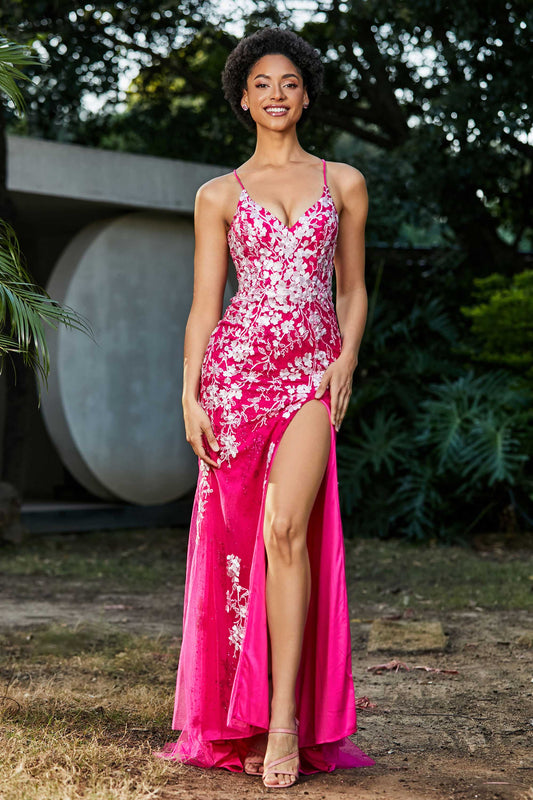 Vestido de noche largo de tul con encaje de sirena para fiesta de graduación
