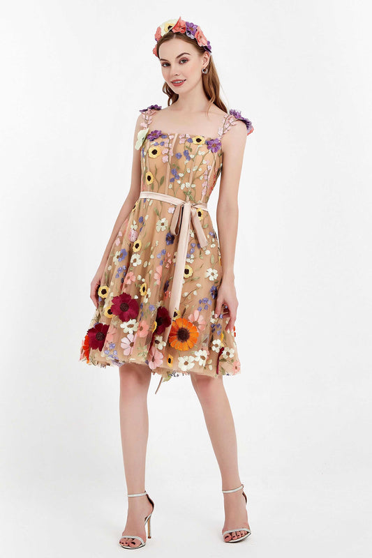 Vestidos cortos de fiesta de graduación con corte en A y estampado floral de hadas de Appilque