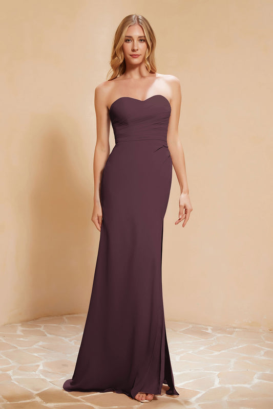 Vestido de dama de honor de gasa largo hasta el suelo con escote en forma de corazón, vestidos de noche formales con abertura