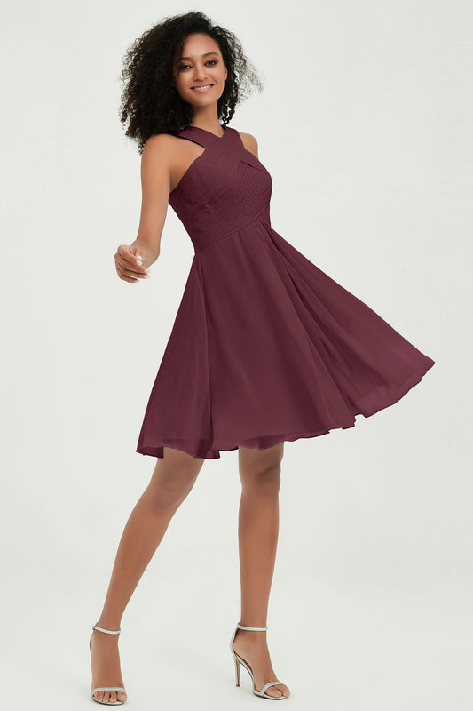 Vestido de gasa estilo imperio hasta la rodilla para dama de honor, boda, fiesta de graduación, invitada.