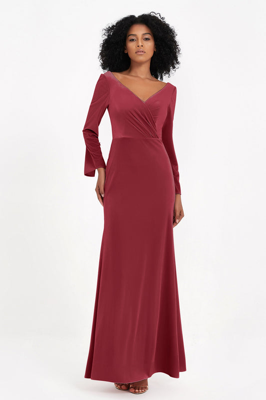 Vestidos de noche formales de terciopelo para mujer, hechos a medida, con mangas largas y vestidos de fiesta.