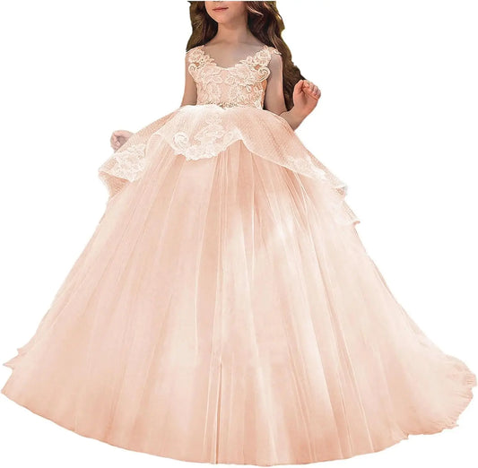 Vestido de niña de flores de tul con apliques de princesa, falda de tul abullonada, vestidos sin mangas para desfiles infantiles, vestidos de baile