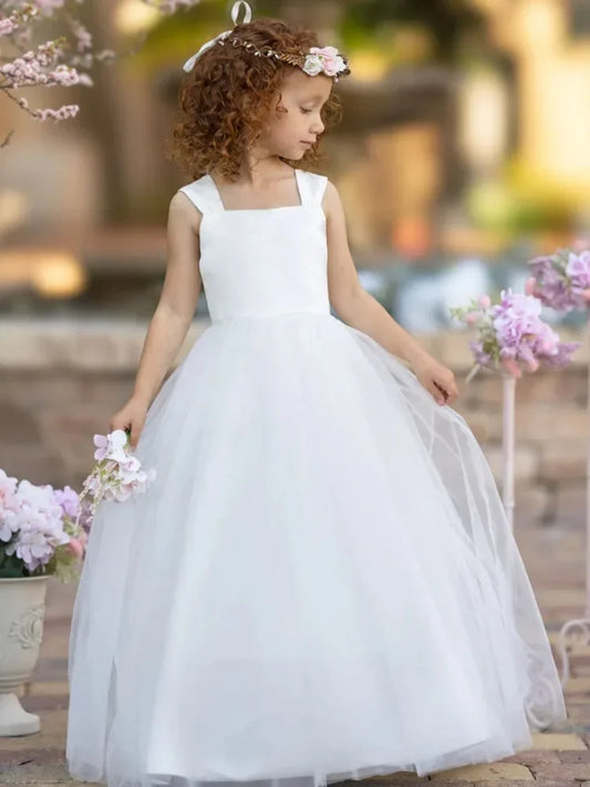 Vestidos de tul blanco sin mangas para bodas, fiestas de cumpleaños, banquetes, princesas, comunión, personalizados, para niñas de las flores.