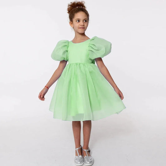 Blue Tulle With Bow Short Sleeve For Wedding Birthday Party Banquet Holy Communion Gowns Flower Girl Dresses