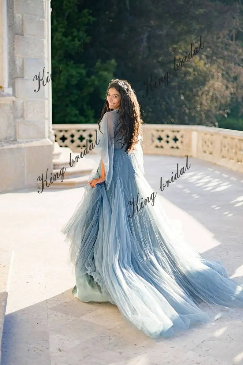 Ethereal wedding dresses Pale dark blue wedding gown Full gown Airy s kingbridals Ethereal wedding dresses Pale dark blue wedding gown Full gown Airy s kingbridals