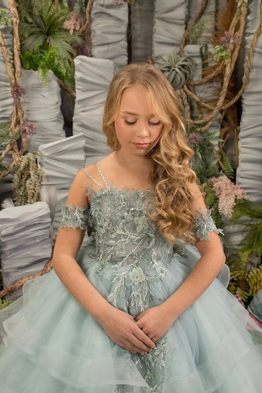 Vestidos de primera comunión elegantes y esponjosos para niña de las flores para boda, de tul con encaje y cuentas, hombros descubiertos, estilo princesa para fiesta