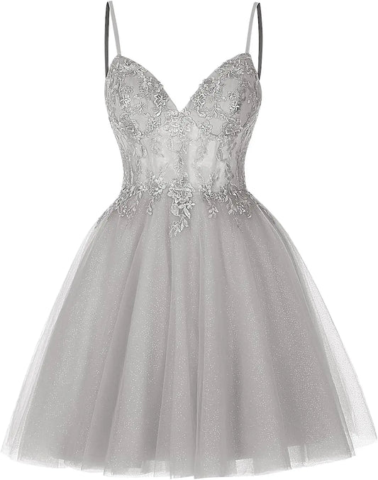 Bonitos vestidos cortos de encaje floral para adolescentes, vestido de fiesta con ilusión de tul brillante, vestido de cóctel, vestido de dama de honor