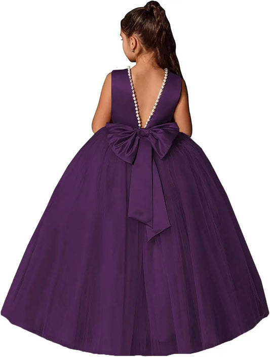 Blumenmädchenkleider für Hochzeitsfeier Prinzessin Festzugskleid Perlen Erstkommunionkleider Tüll Festzugskleid Babymädchenkleid